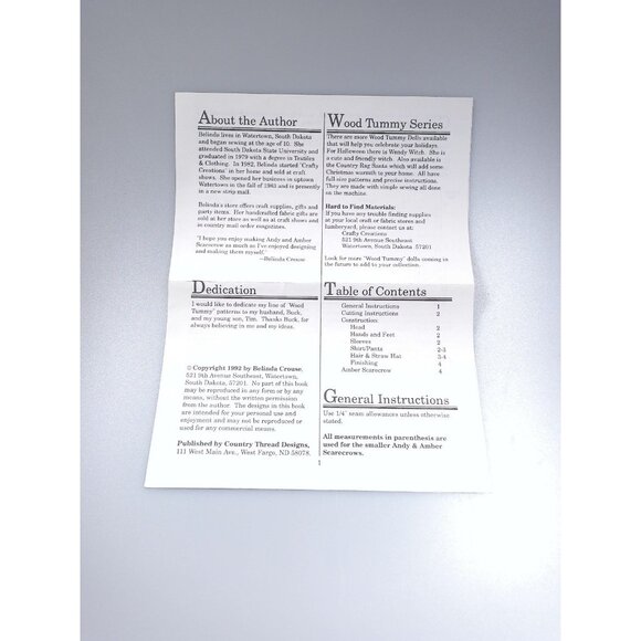 Andy And Amber Scarecrow By Belinda Crouse Wood Tummy Series Pattern Booklet - Picture 5 of 7